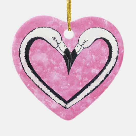 Flamingo Kiss heart Keramik Ornament (Vorne)