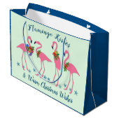 Flamingo Kisses Warm Christmas wünscht Geschenktas Große Geschenktüte (Rückseite Schrägansicht)