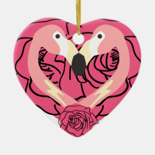 Flamingo Kissing und Herz Keramik Keramik Ornament