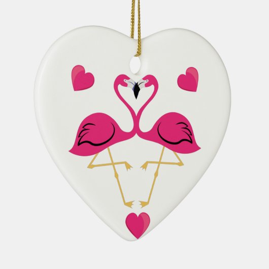 Flamingo Kissing und Herz Keramik Ornament (Rechts)