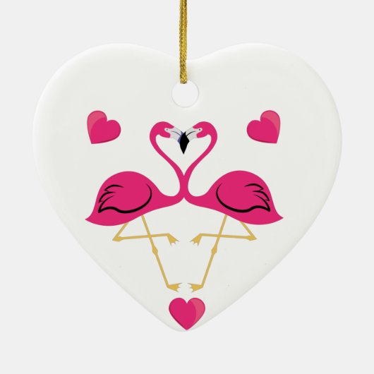 Flamingo Kissing und Herz Keramik Ornament (Hinten)