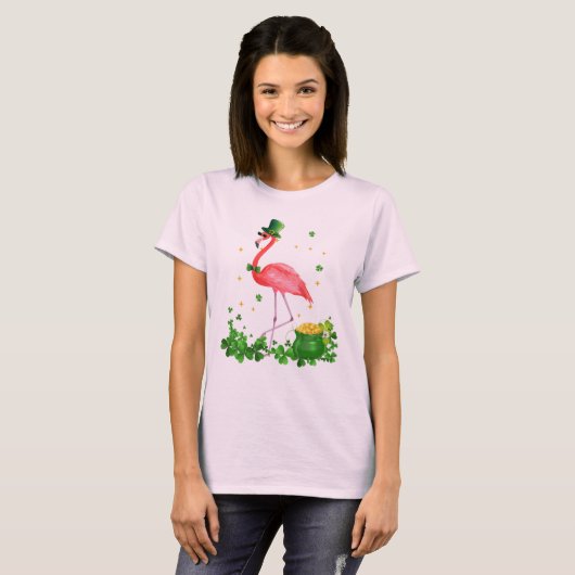 Flamingo, Kleeblatt, Irisch, Rosa Flamingo T-Shirt (Vorne ganz)