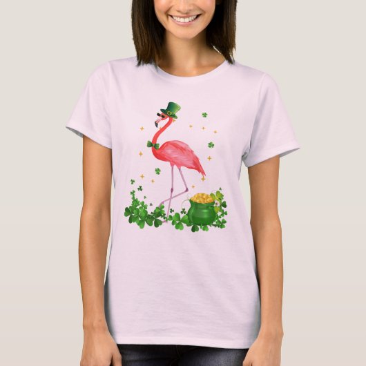 Flamingo, Kleeblatt, Irisch, Rosa Flamingo T-Shirt (Vorderseite)