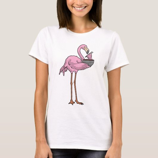 Flamingo kocht Ramen kochen T-Shirt (Vorderseite)