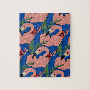 Flamingo-Kunst handgezeichnet Hibiskus Palmwedel Puzzle