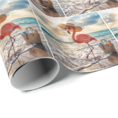 Flamingo läuft in der Brandung Geschenkpapier (Rolleneckpunkt)