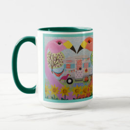 Flamingo-Liebe an der Vintager Anhänger-Volkskunst Tasse