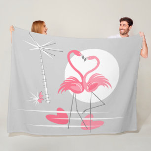 Flamingo Liebe Fleece Decke groß horizontal