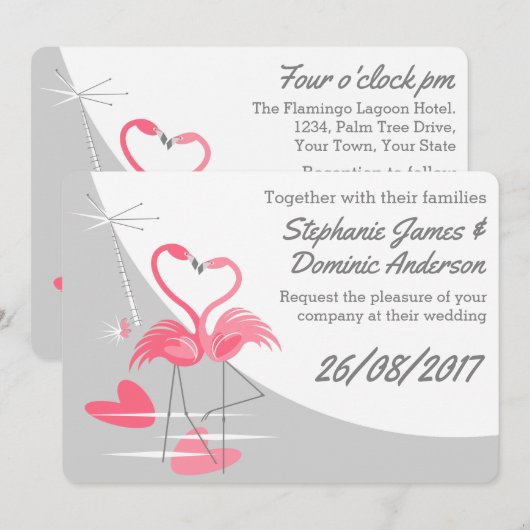 Flamingo-Liebe Grosser Mond doppelseitigen Text Einladung (Vorne/Hinten)