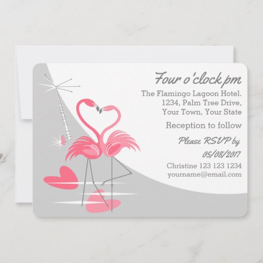 Flamingo-Liebe Grosser Mond doppelseitigen Text Einladung (Rückseite)