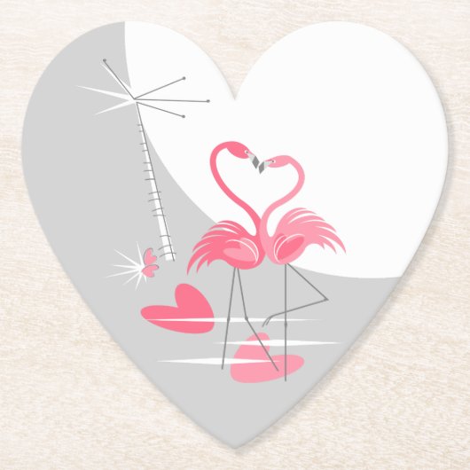 Flamingo Liebe Grosser Mond Untersetzer Herz (Vorderseite)
