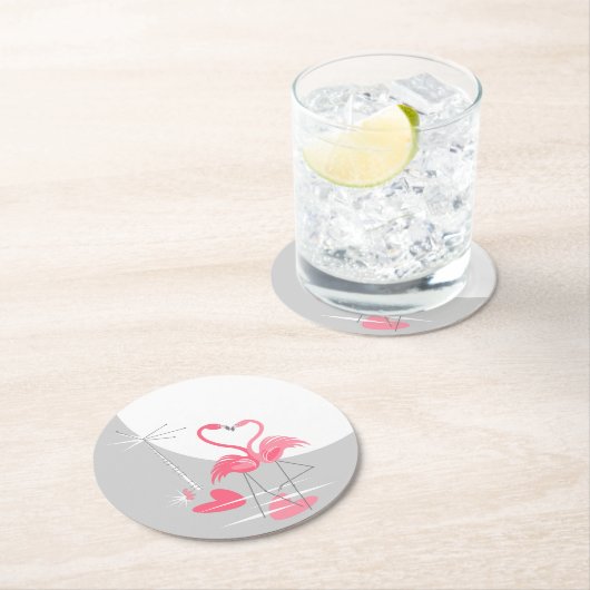 Flamingo Liebe Grosser Mond Untersetzer rund (Vor Ort)
