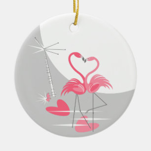 Flamingo Liebe Grosser Mondtext rund Keramikornament