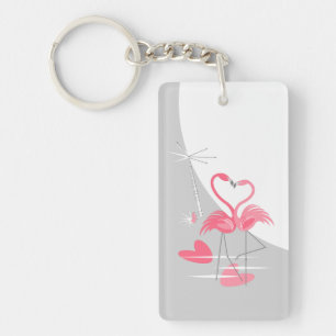 Flamingo Liebe Grosses Acrylrechteckiges Moon Schlüsselanhänger