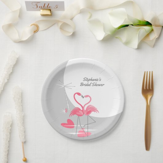 Flamingo Liebe Grosses Moon Brautparty Papier Pappteller (Hochzeit)