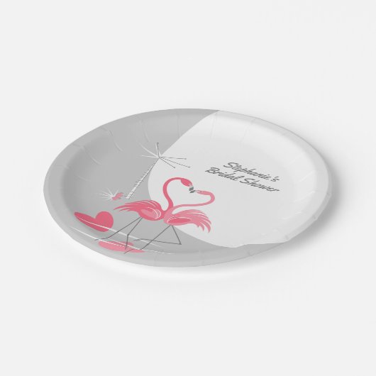 Flamingo Liebe Grosses Moon Brautparty Papier Pappteller (Schrägansicht)
