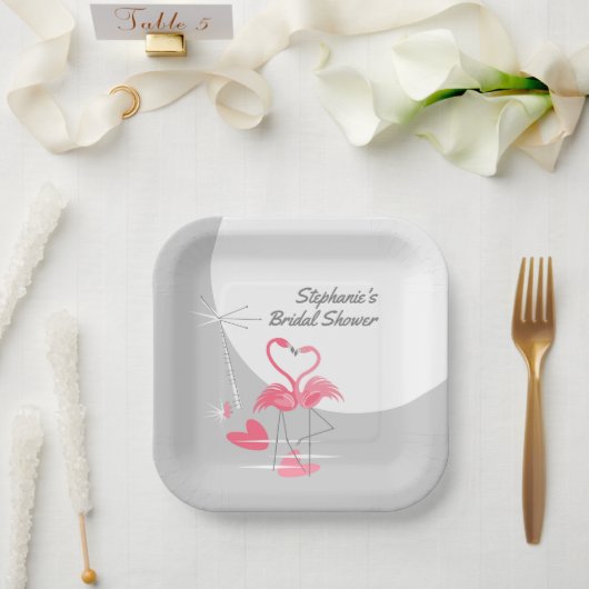 Flamingo Liebe Grosses Moon Brautparty Platz Pappteller (Hochzeit)
