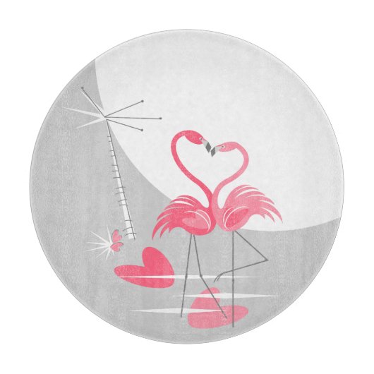 Flamingo Liebe Grosses Moon-Schneidebrett rund Schneidebrett (Vorderseite)