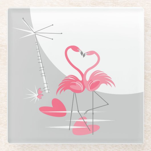 Flamingo Liebe Grosses Moon Untersetzer Glas (Vorderseite)