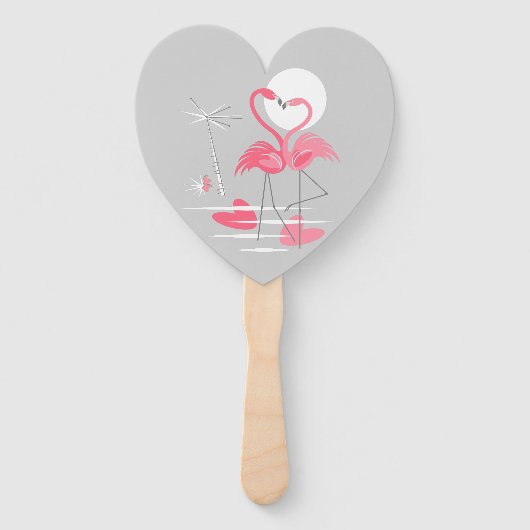 Flamingo Liebe Hand Fan Herz Fächer (Vorderseite)