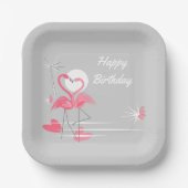 Flamingo Liebe Happy Birthday Square Pappteller (Vorderseite)