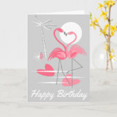 Flamingo Liebe Happy Birthday vertikal Karte (Gelbe Blume)