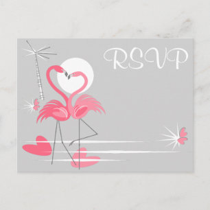 Flamingo Liebe Hochzeit RSVP Landschaft Postkarte