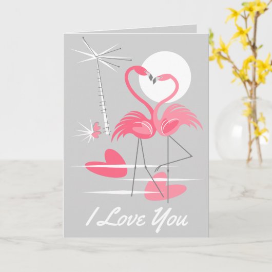 Flamingo Liebe I Liebe Sie in Text grau Karte (Gelbe Blume)