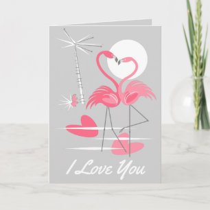 Flamingo Liebe I Liebe Sie in Text grau Karte