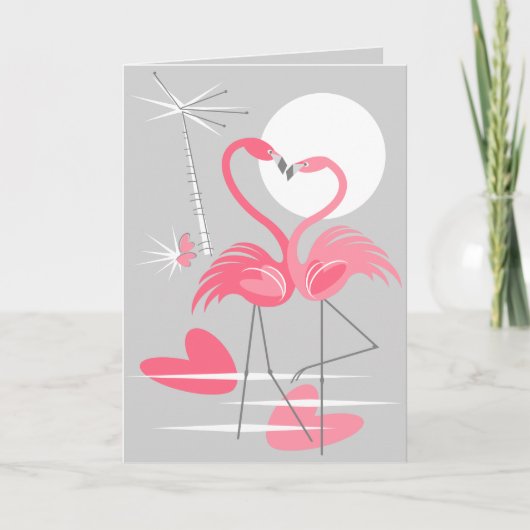 Flamingo Liebe in Text graue Grüße Karte (Vorderseite)