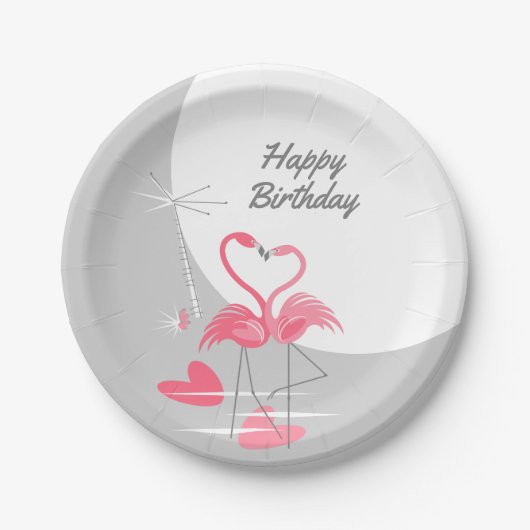 Flamingo Liebe Large Moon Birthday Papier Teller (Vorderseite)