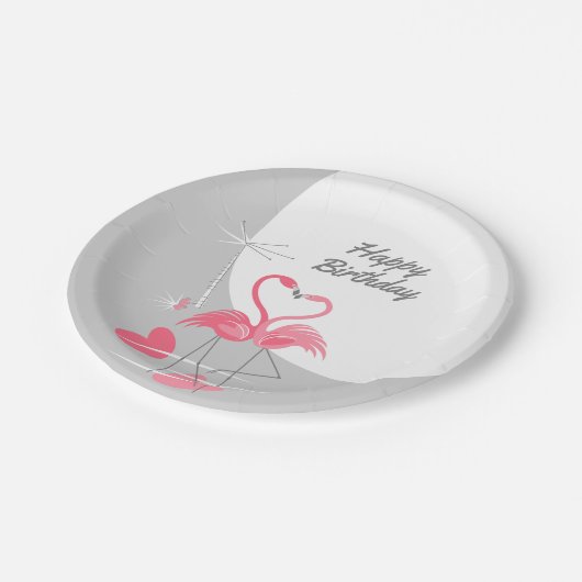 Flamingo Liebe Large Moon Birthday Papier Teller (Schrägansicht)