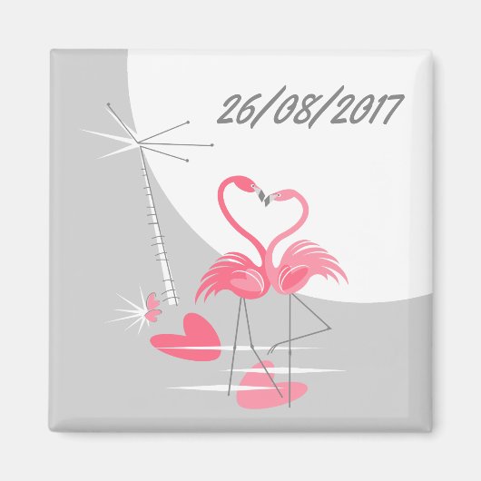 Flamingo Liebe Large Moon Date Magnetquadrat Magnet (Vorne)