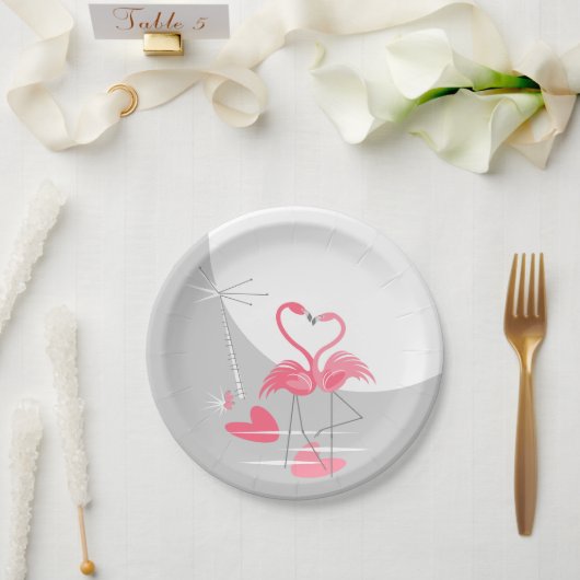 Flamingo Liebe Large Moon Papier Teller (Hochzeit)