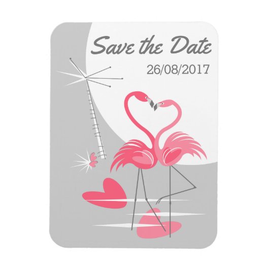 Flamingo Liebe Large Moon Save the Date Datum Magnet (Vertikal)