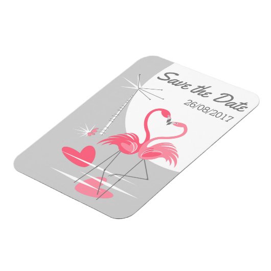 Flamingo Liebe Large Moon Save the Date Datum Magnet (Linke Seite)