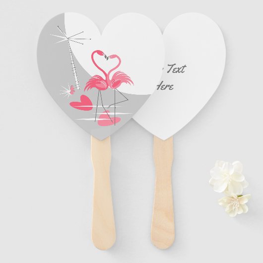 Flamingo Liebe Large Moon Text Hand Fan Herz Fächer (Vorne und Hinten)