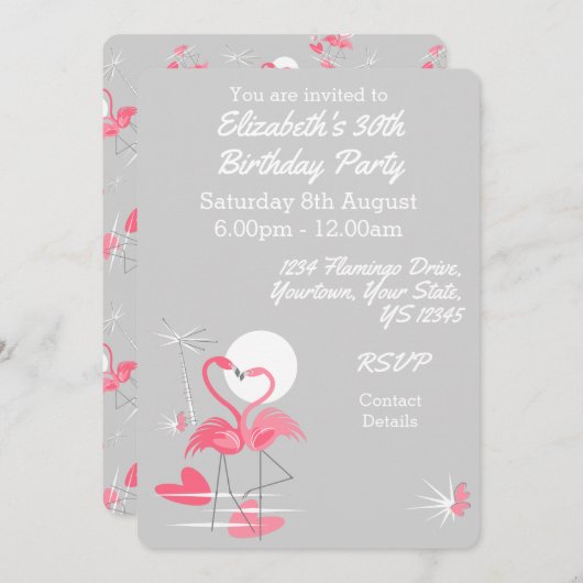 Flamingo Liebe Multiback Einladung (Vorne/Hinten)