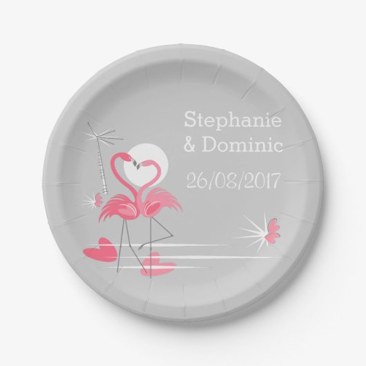 Flamingo-Liebe-Namen Date-Papier-Teller Pappteller (Vorderseite)