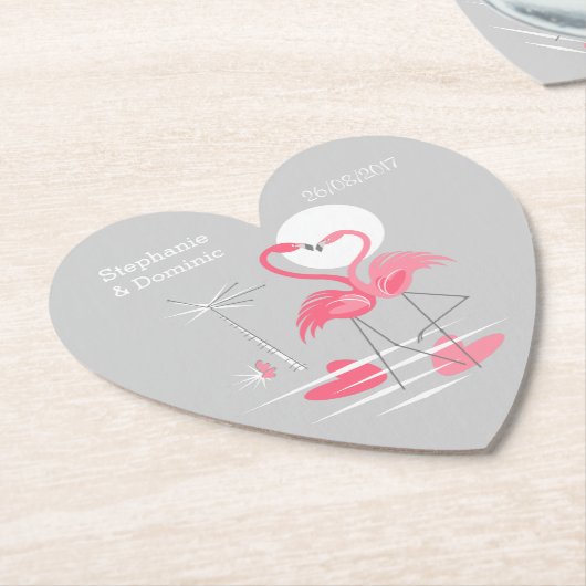 Flamingo-Liebe nennt Datums-Untersetzerherz Untersetzer (angewinkelt)