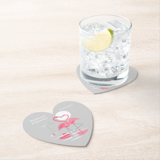 Flamingo-Liebe nennt Datums-Untersetzerherz Untersetzer (Vor Ort)