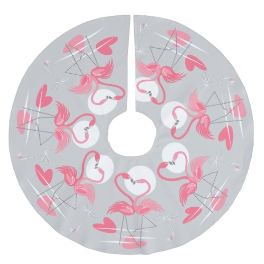 Flamingo-Liebe Polyester Weihnachtsbaumdecke (Vorderseite)