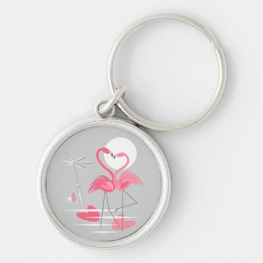 Flamingo Liebe Premium Schlüsselanhänger rund (Vorne)