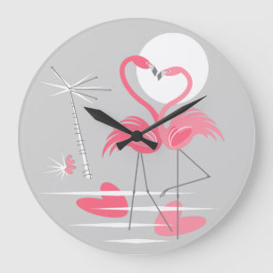 Flamingo Liebe rund Große Wanduhr