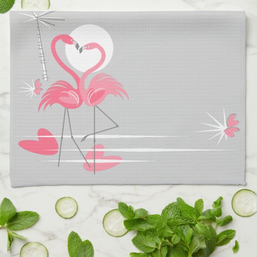 Flamingo Liebe Seitliche Texturküche Handtuch vert (Gefaltet)