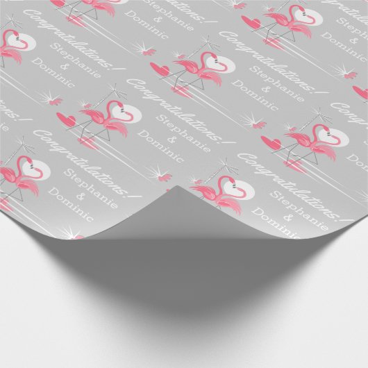 Flamingo Liebe Side Glückwünsche Namen Geschenkpapier (Ecke)