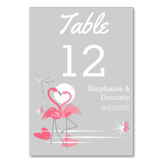 Flamingo Liebe Side Names Date Table card Tischnummer (Vorderseite)