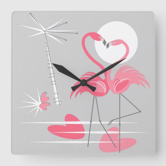 Flamingo-Liebeuhrquadrat Quadratische Wanduhr (Vorderseite)