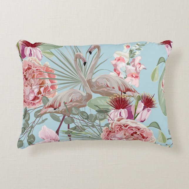 Flamingo Liebhaber trendy Blumenmuster blau Dekokissen (Vorderseite)