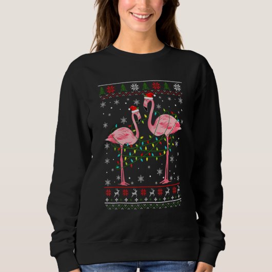 Flamingo Lights geknackt Ugly Sweater Christmas An Sweatshirt (Vorderseite)